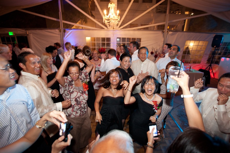 wedding guests dance in a test