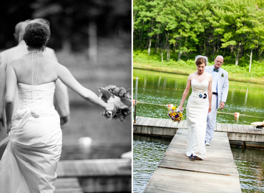 two portraits of a bride and groom walking