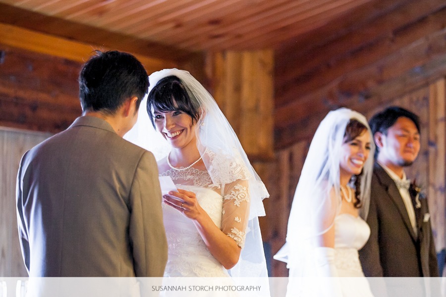 a woman reads vows to her husband