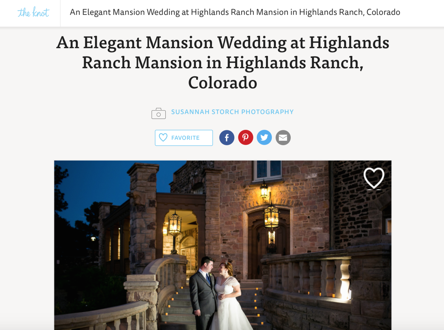 screenshot of a highlands ranch mansion wedding that is featured on the knot wedding blog