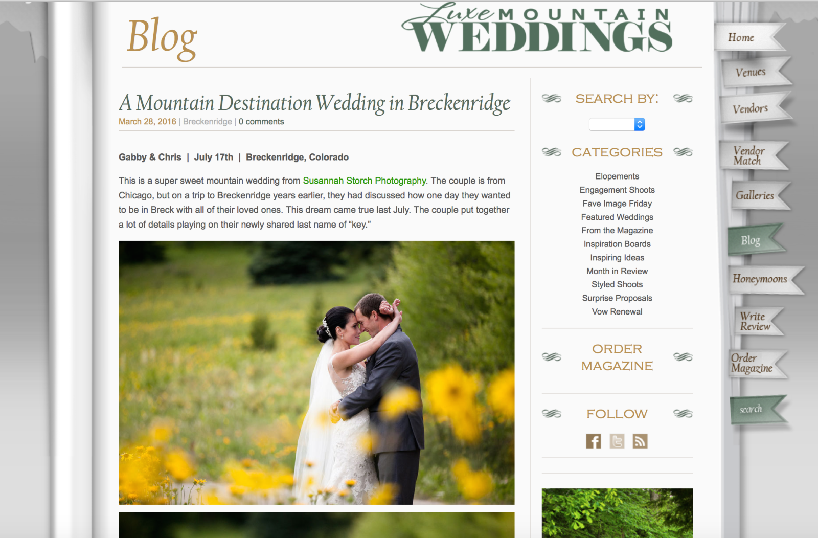 screenshot of a wedding I photographed which was featured on the Luxe Mtn Wedding blog