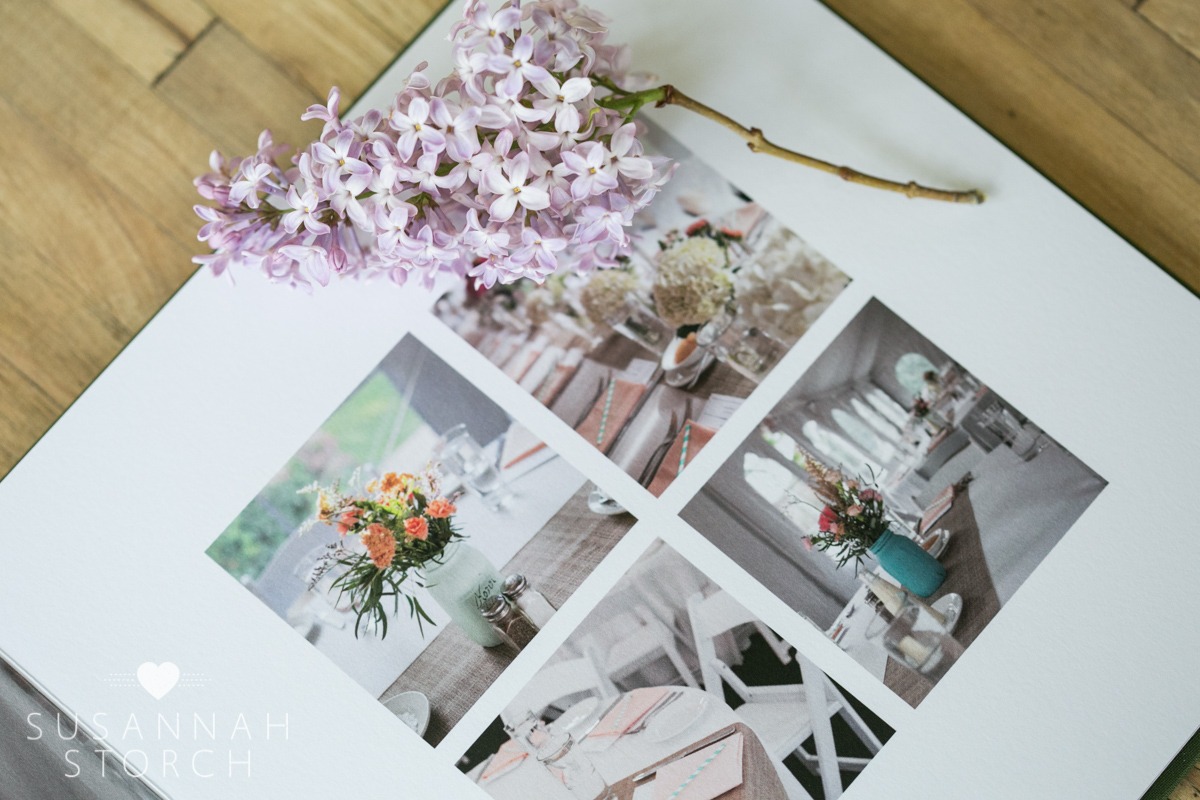 wedding album detail photos with lilacs on top