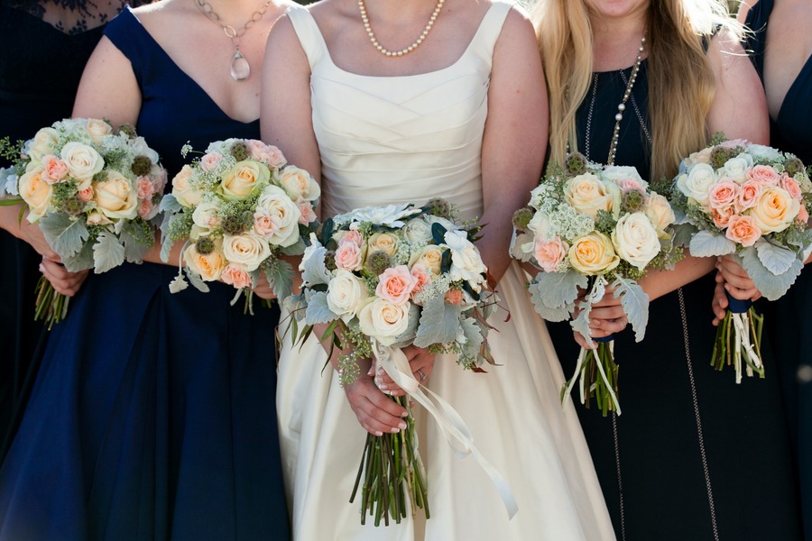 a line of wedding bouquets