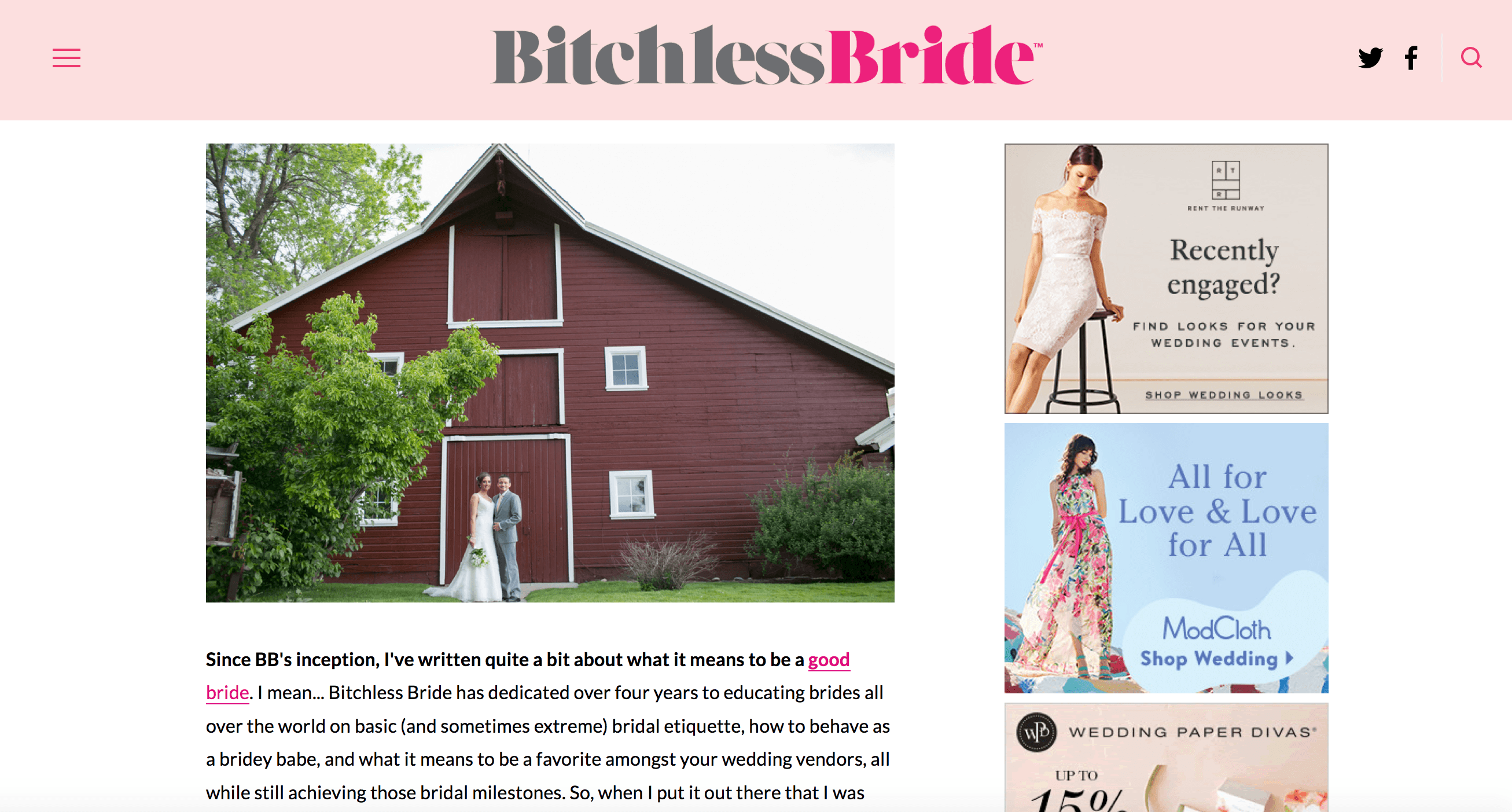 screenshot of a blog post from the bitchless bride website