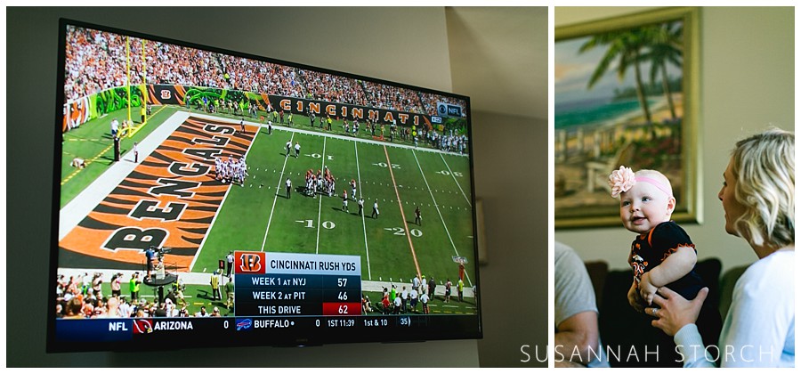 television screen with a football game