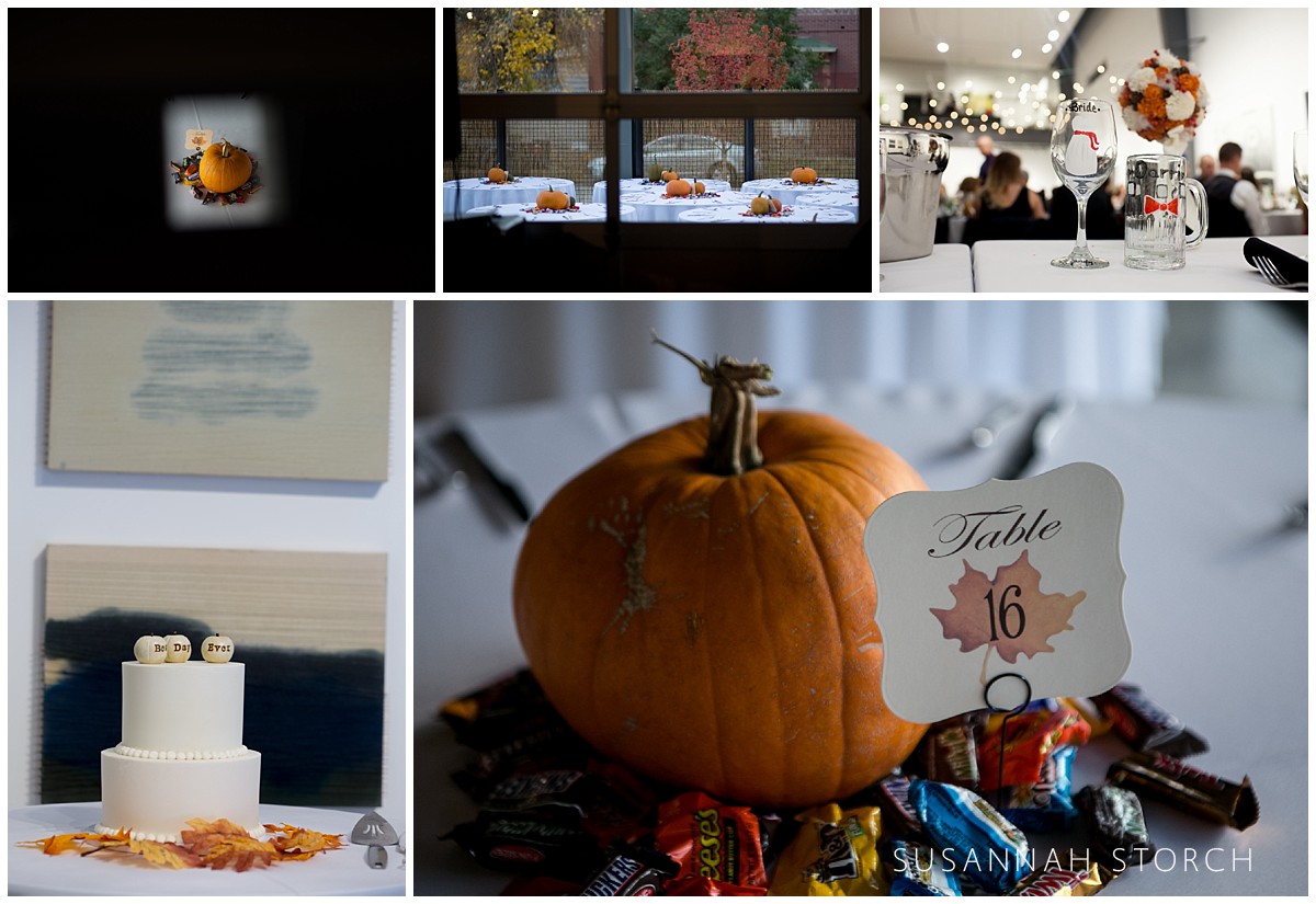 pumpkins adorn wedding tables