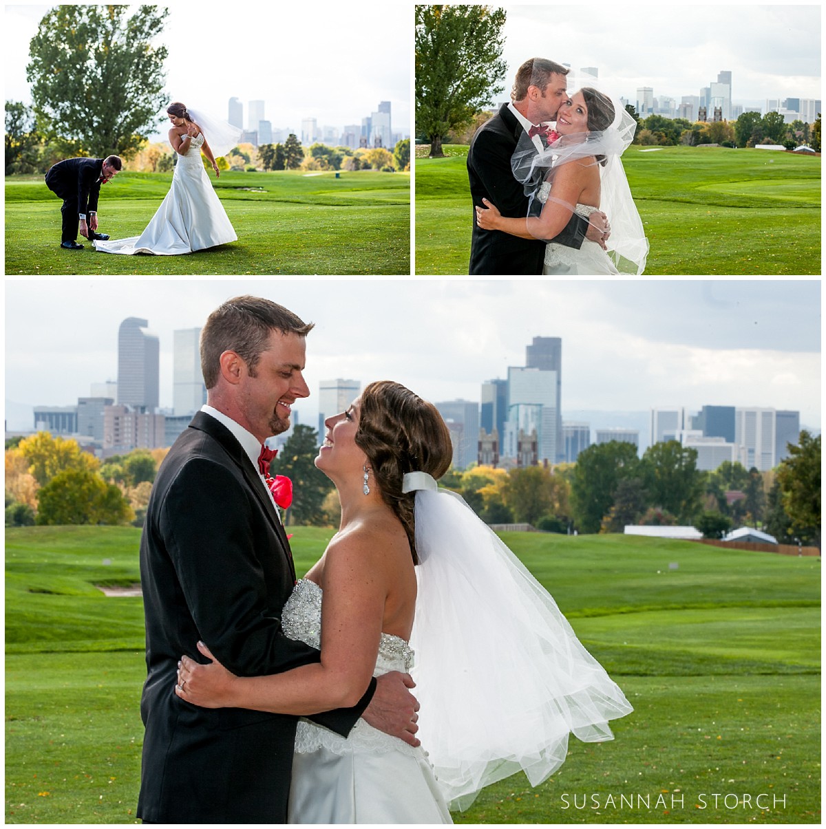 three images of a denver wedding couple
