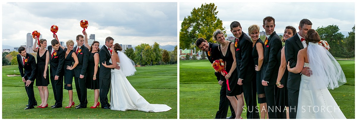 two images of a kissing wedding couple
