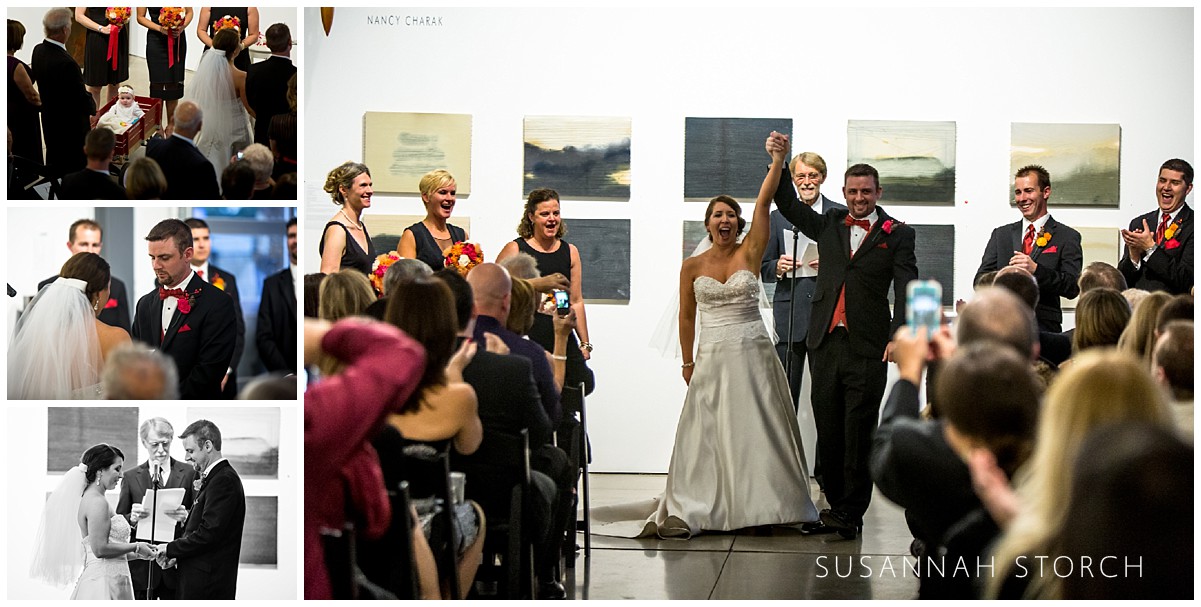 four images of an indoor wedding ceremony