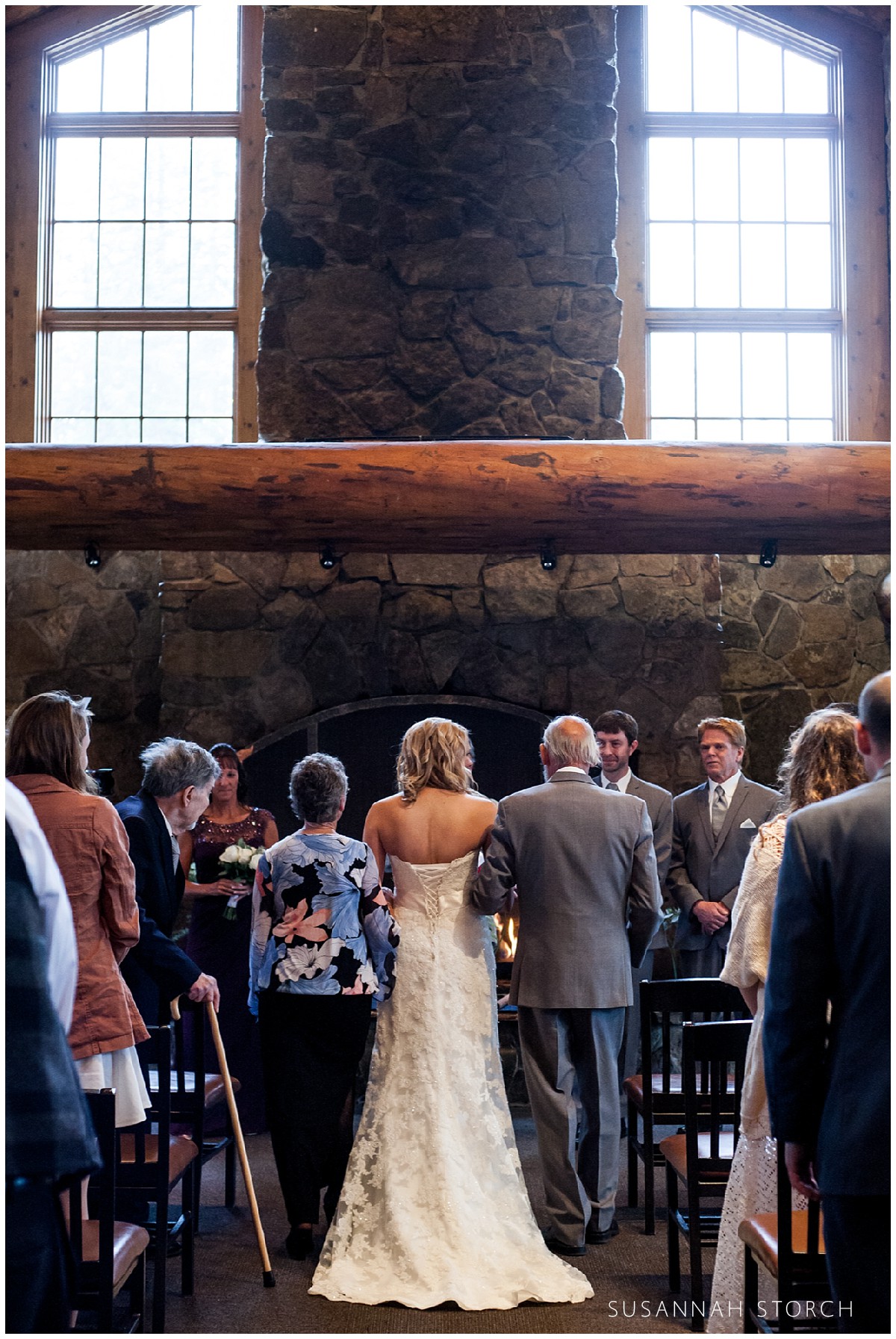 indoor mountain lodge wedding ceremony