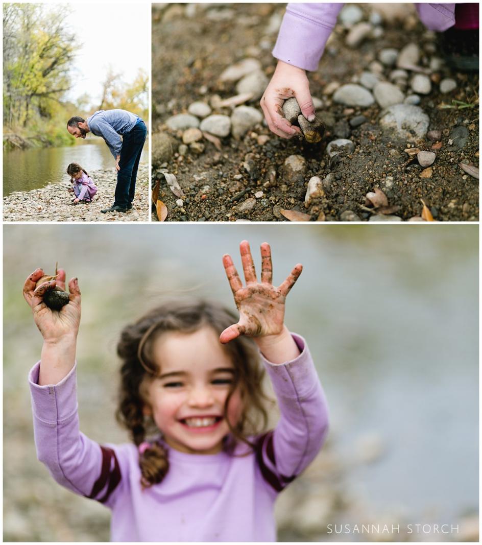 a girl and her dad play by the st. vrain river