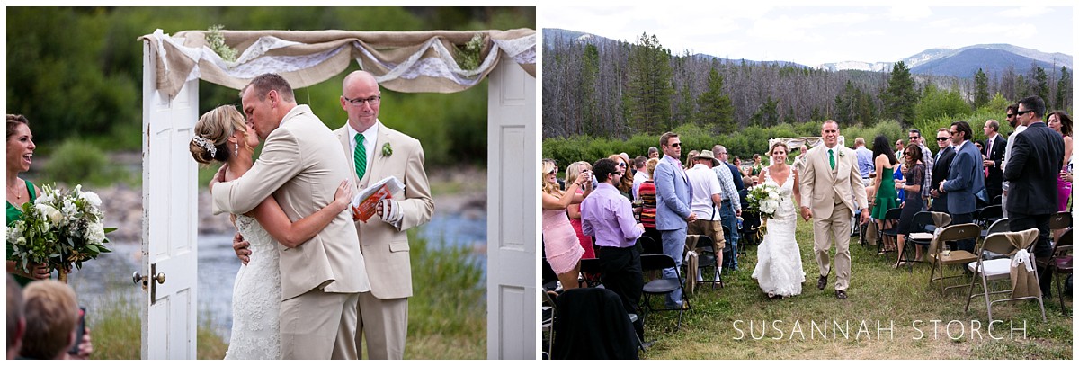 two images of an outdoor wedding ceremony