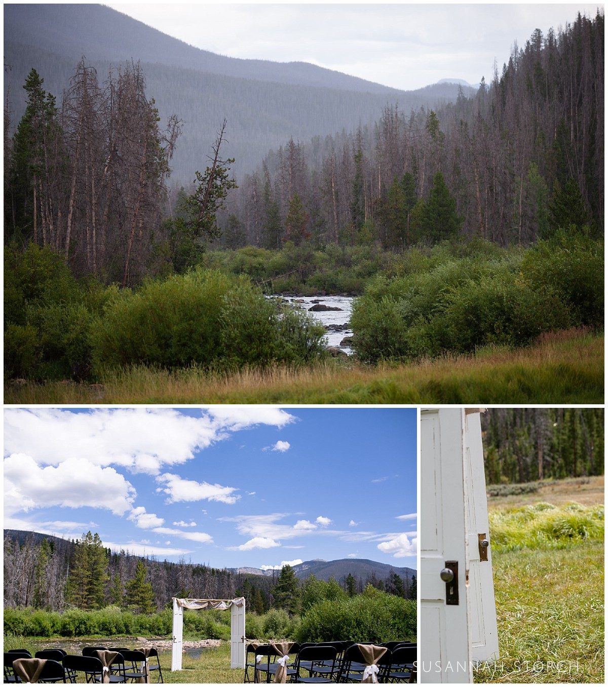 three images of the scenery as seen from the Double A Barn