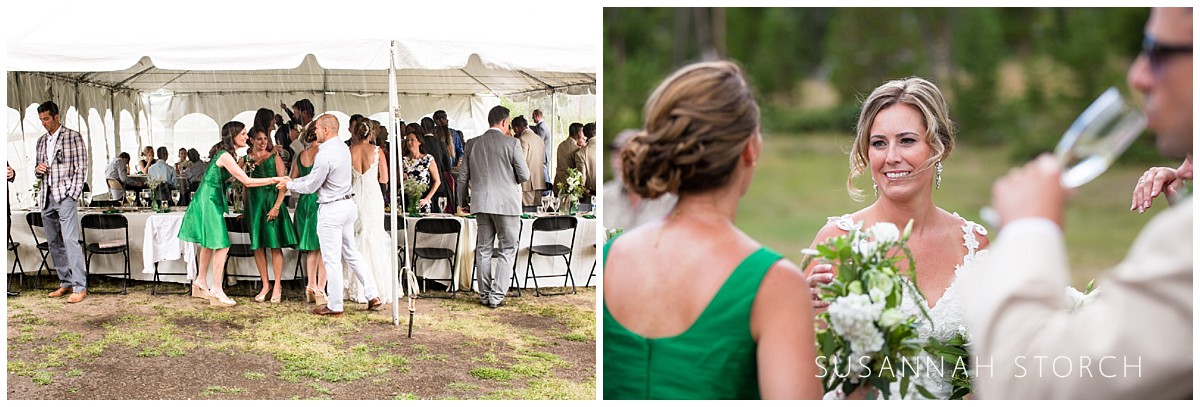 two images of an outdoor wedding reception