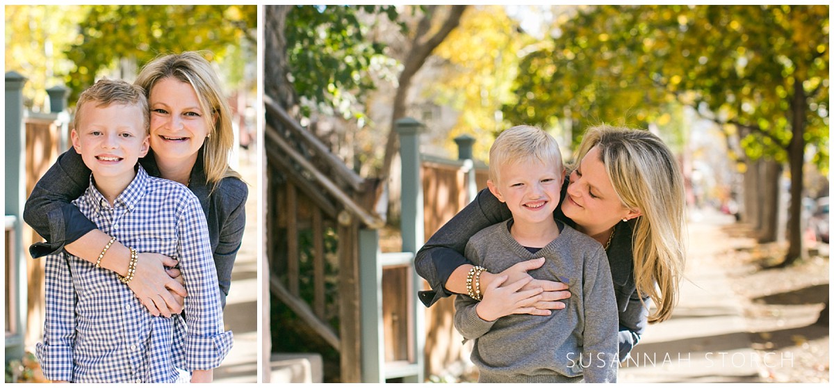 a mom is photographed with each of her two sons