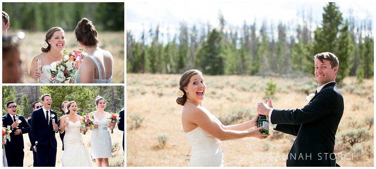 family and loved ones celebrate a wedding day in rocky mountain national park