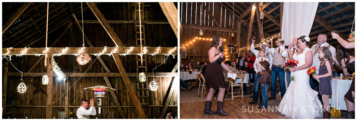 two images of a maryland barn wedding reception