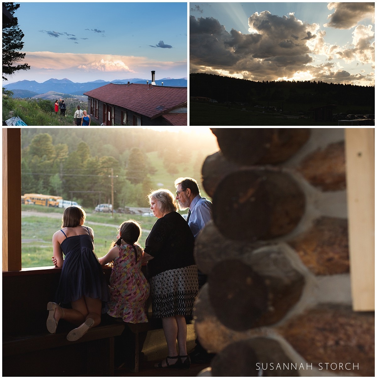 three images of a mountain wedding reception