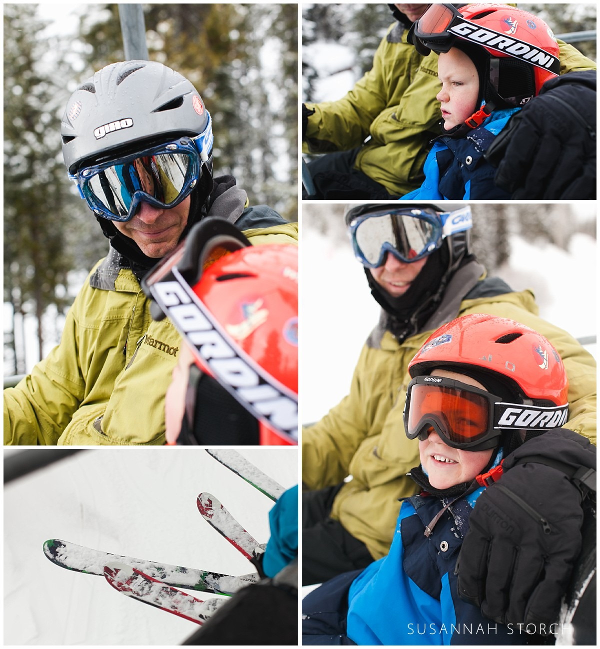 images of a father and son riding a chairlift