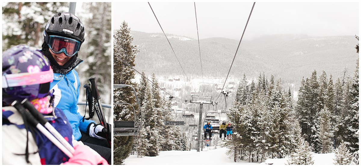 a colorado family riding a chairlift