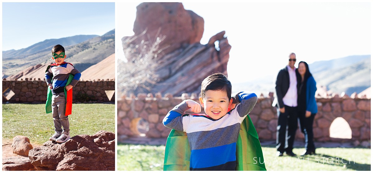 Portraits of a super hero during a Denver family photo session.