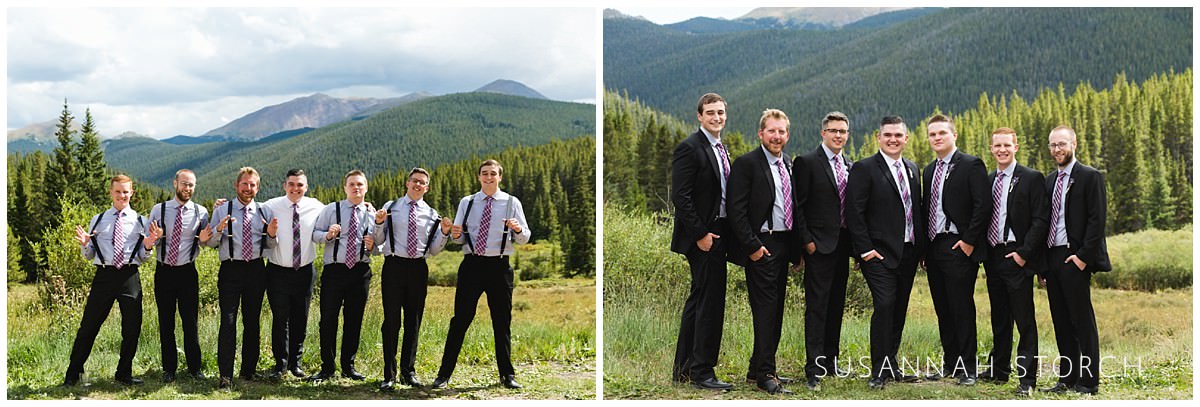 groomsmen pose in mountains of breckenridge