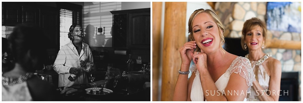 two images of a bride getting ready for her wedding day