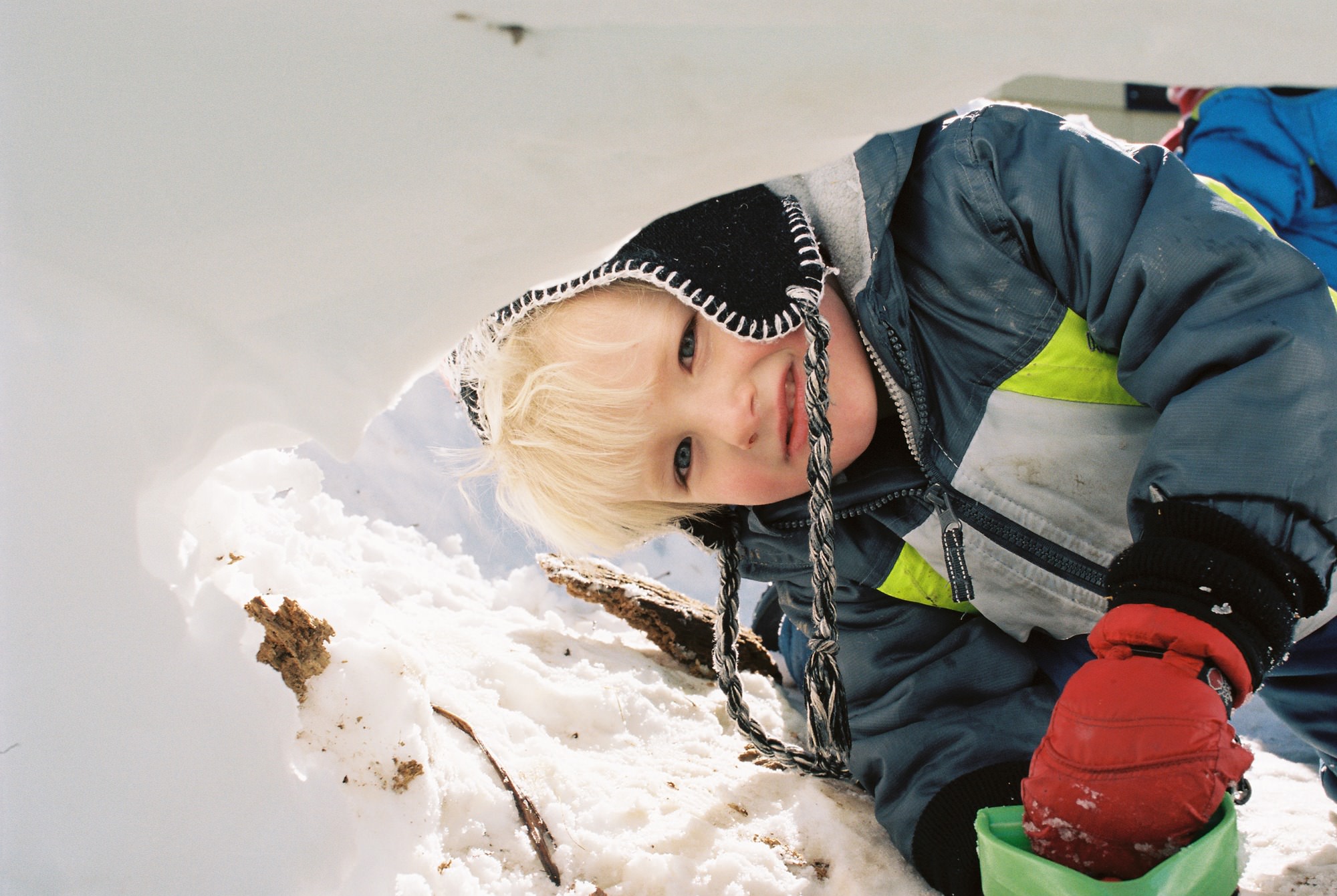 colorado boy in a snow fort