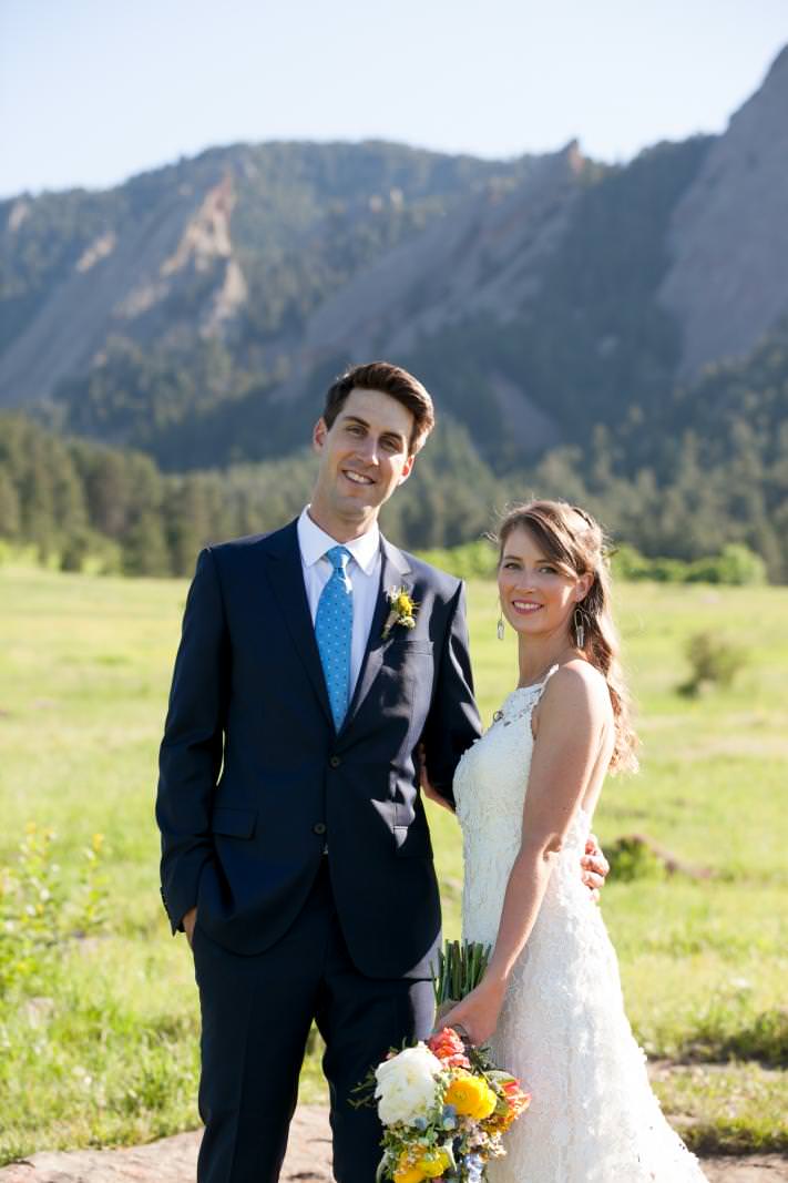 wedding couple and the boulder flatirons