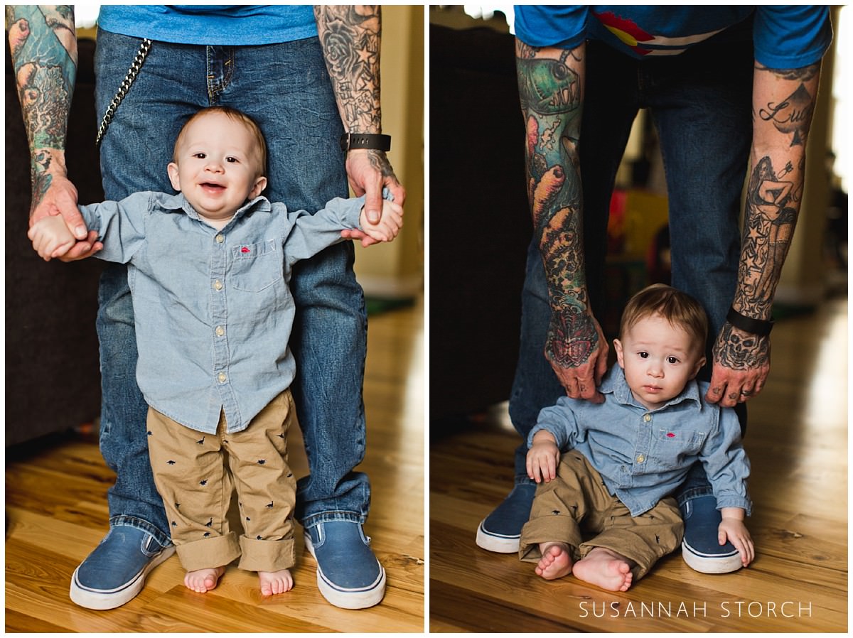two images of a cute baby and his dad