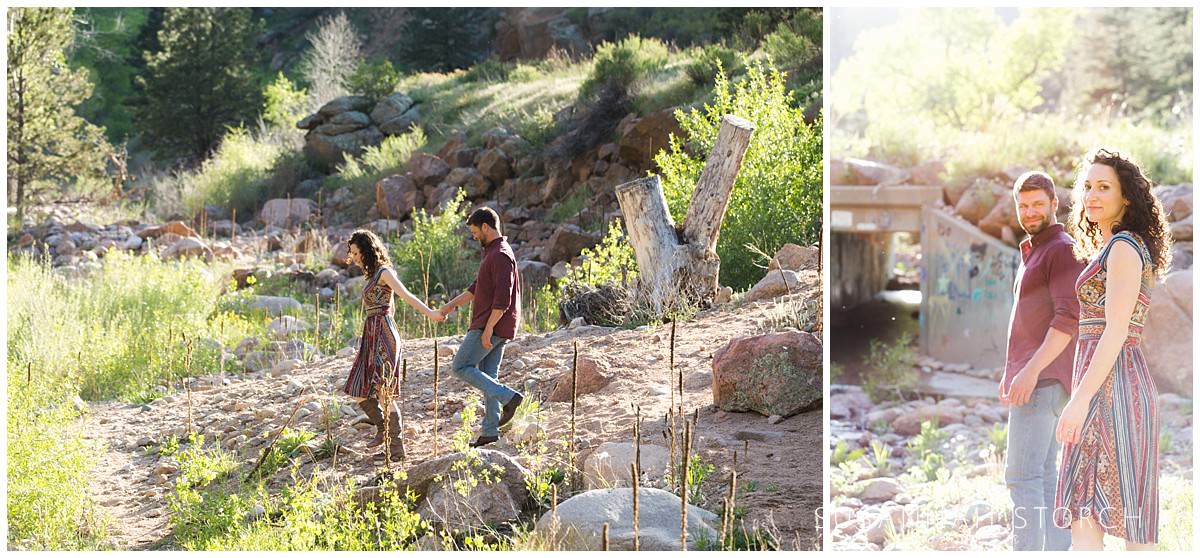 two images of an engaged couple in lyons colorado