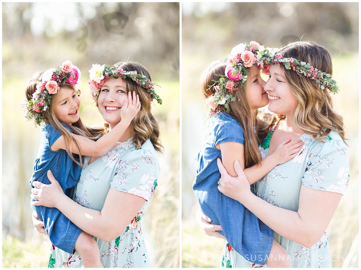 two images of a mom and daughter from a mini session