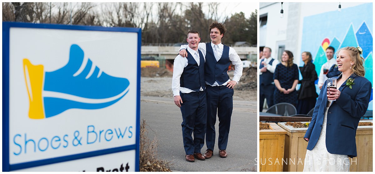 Wedding day fun at Shoes and Brews in Longmont, Colorado