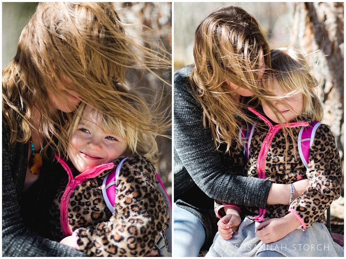 two images of a mom and daughter and their hair