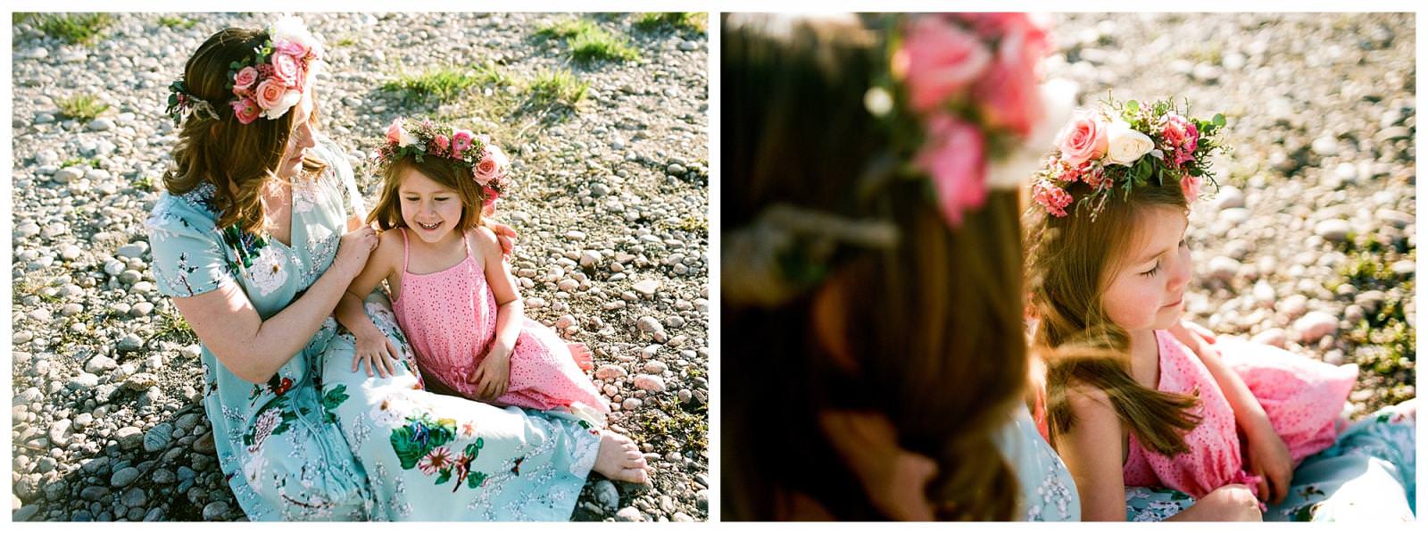 two images of a mom and daughter during a mini session