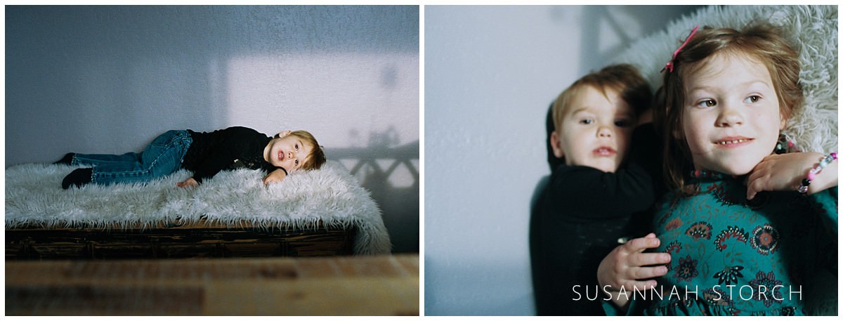 two images of kids lying down