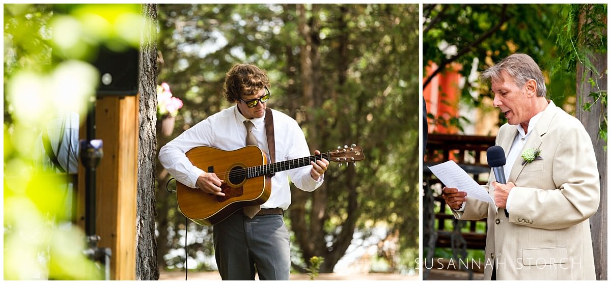 Two images of wedding ceremony at Lone Hawk Farm