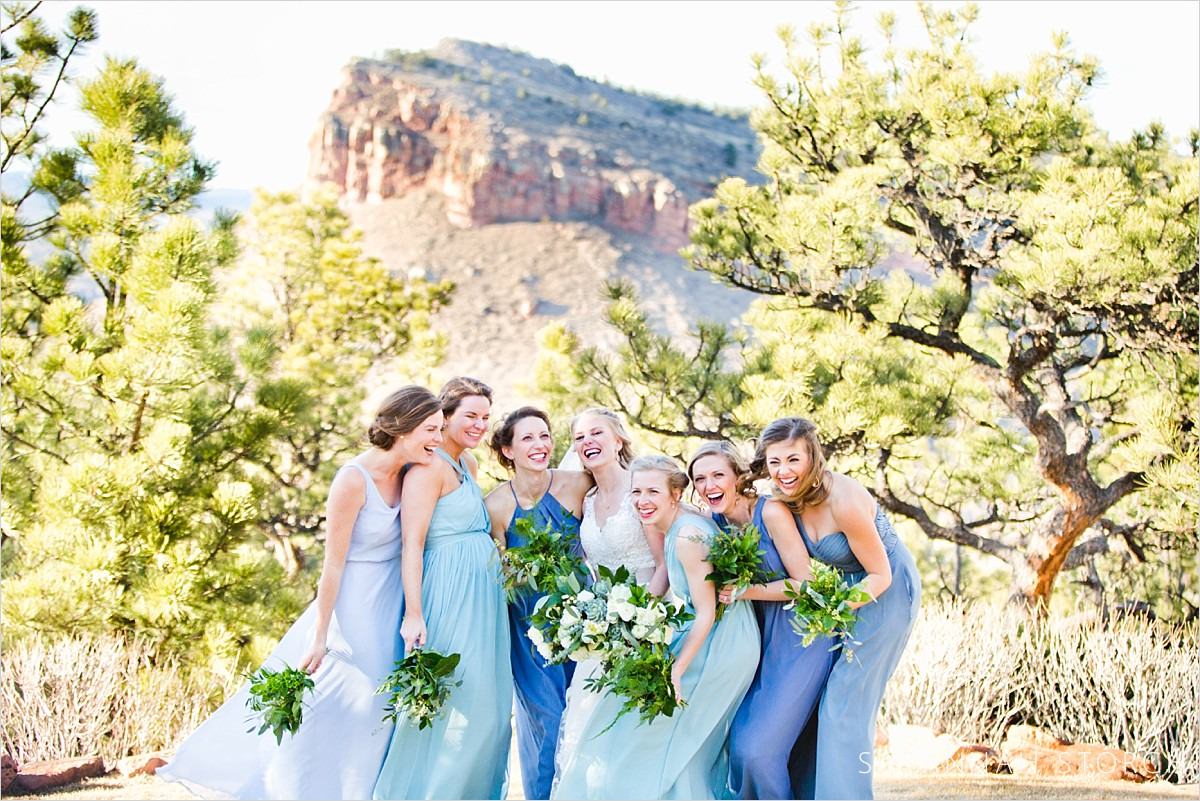 bridal party members giggle
