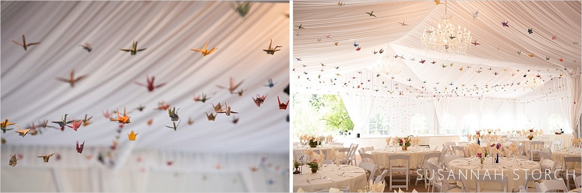 paper cranes decorating a wedding reception at Boulder Creek by Wedgewood Weddings