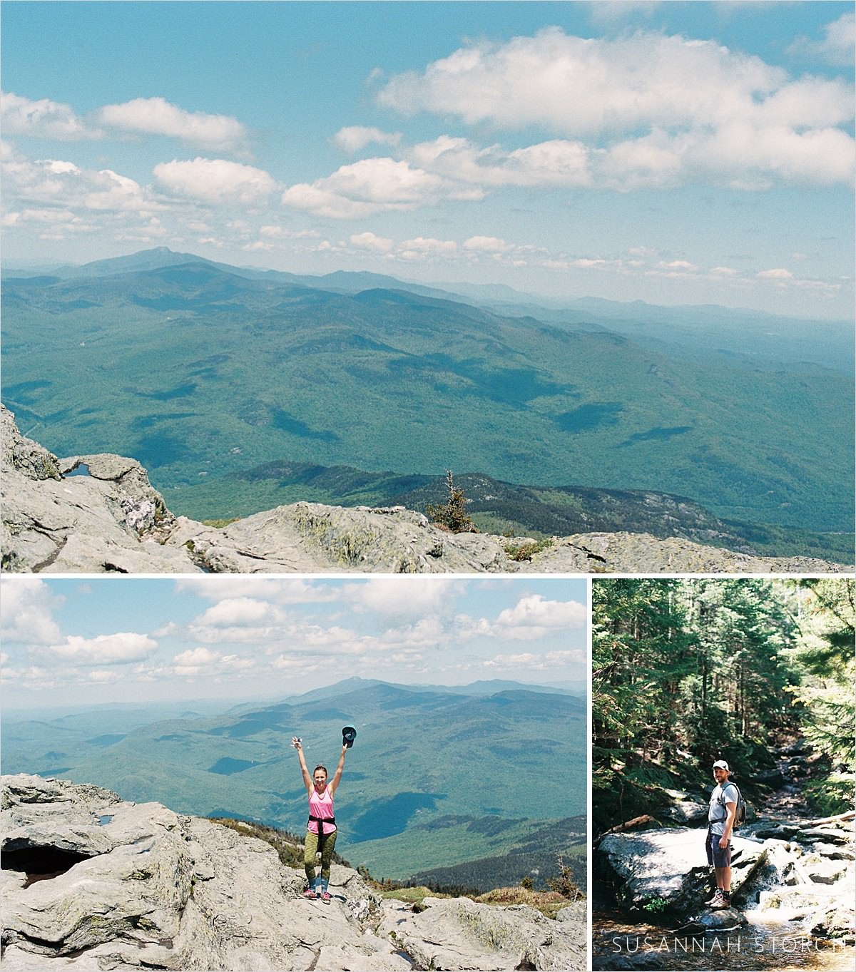 three photos of a vermont mountain hike