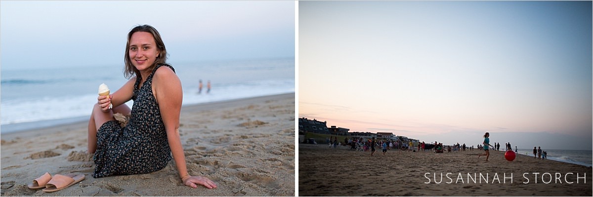 images of boys running around at dusk at the beach