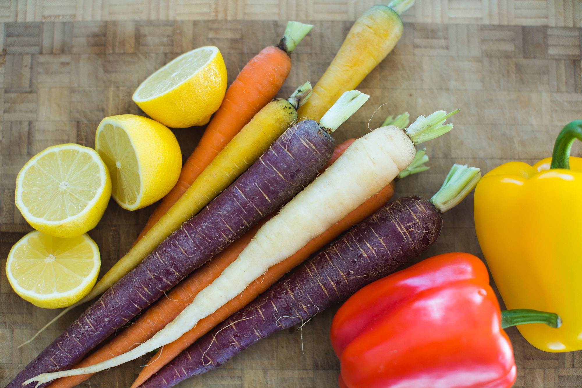 photos of carrots, bell peppers, and lemons