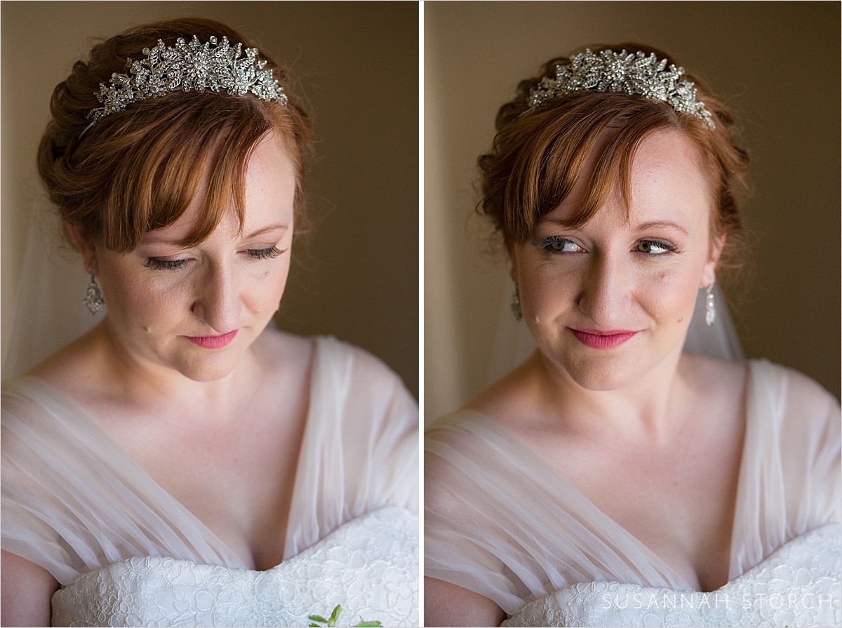 two images of a redheaded bride