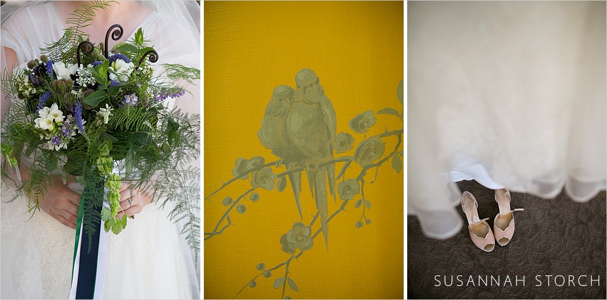 three images of wedding details
