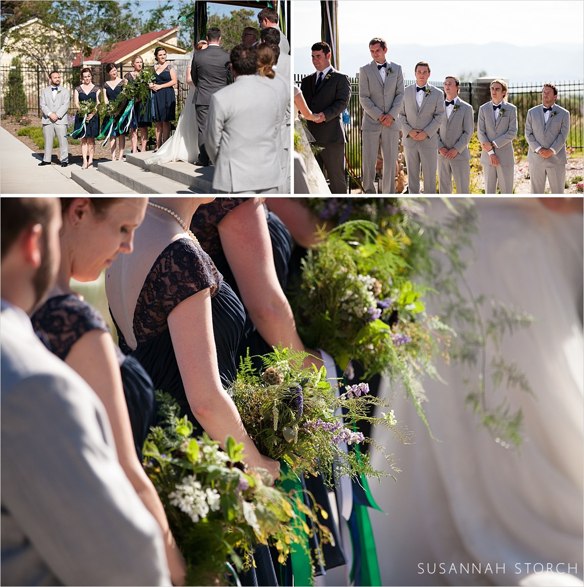three images of an outdoor wedding ceremony