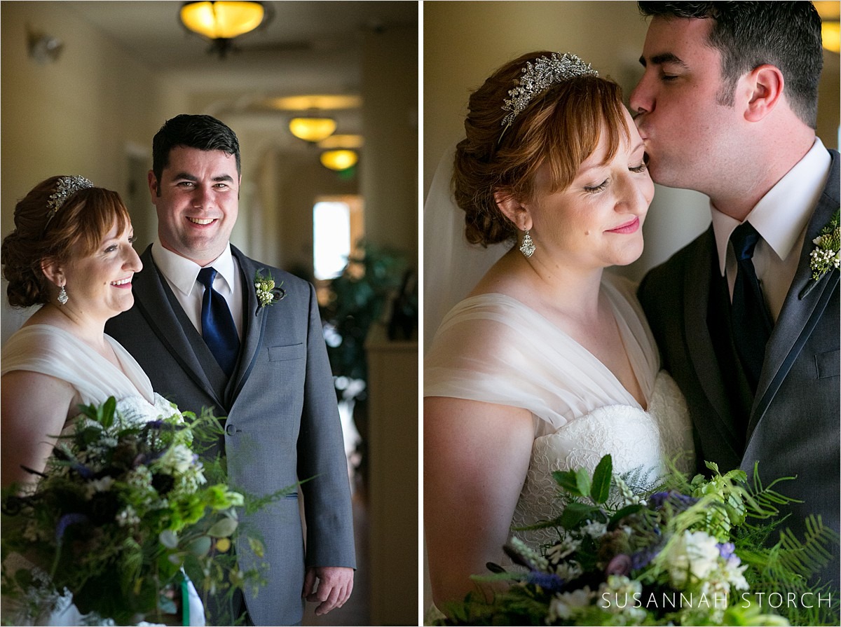two images of a wedding couple