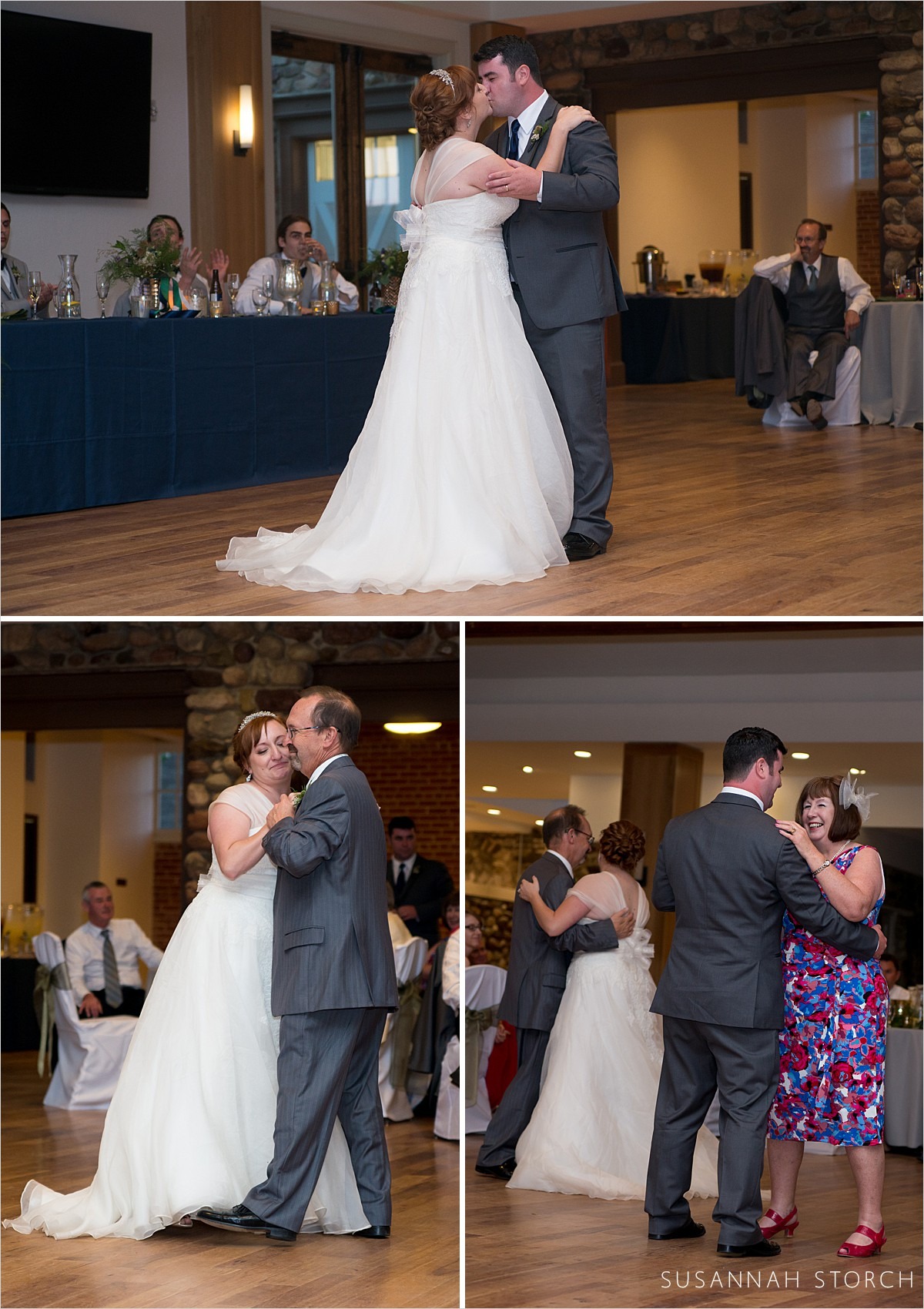 three images of formal dances on a wedding day