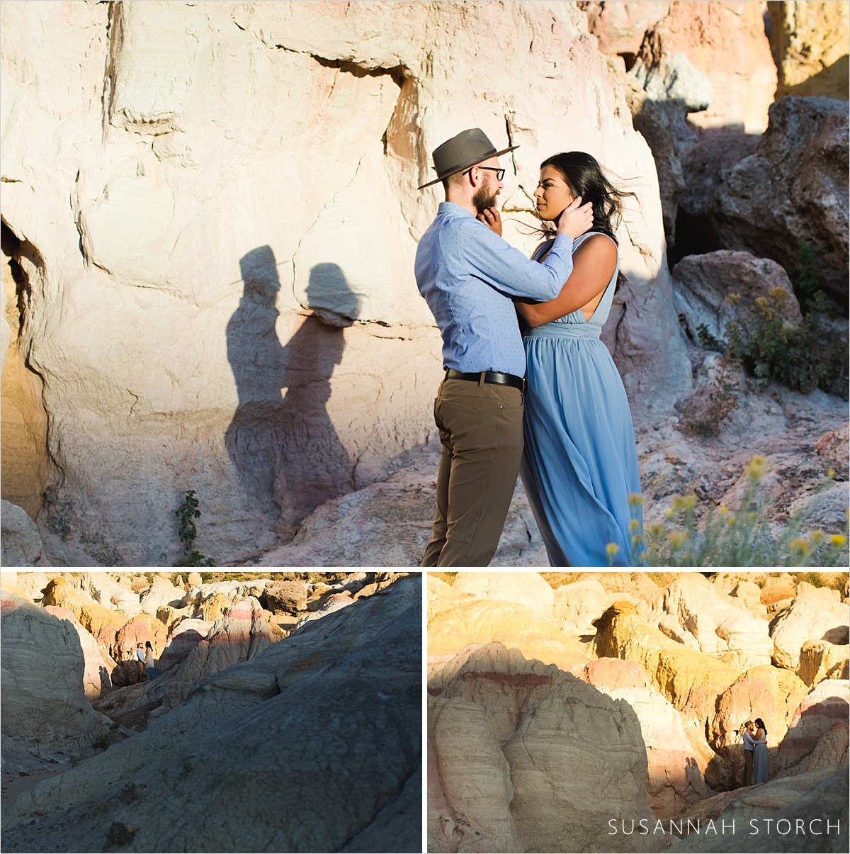 couple and their shadow on a rock wall