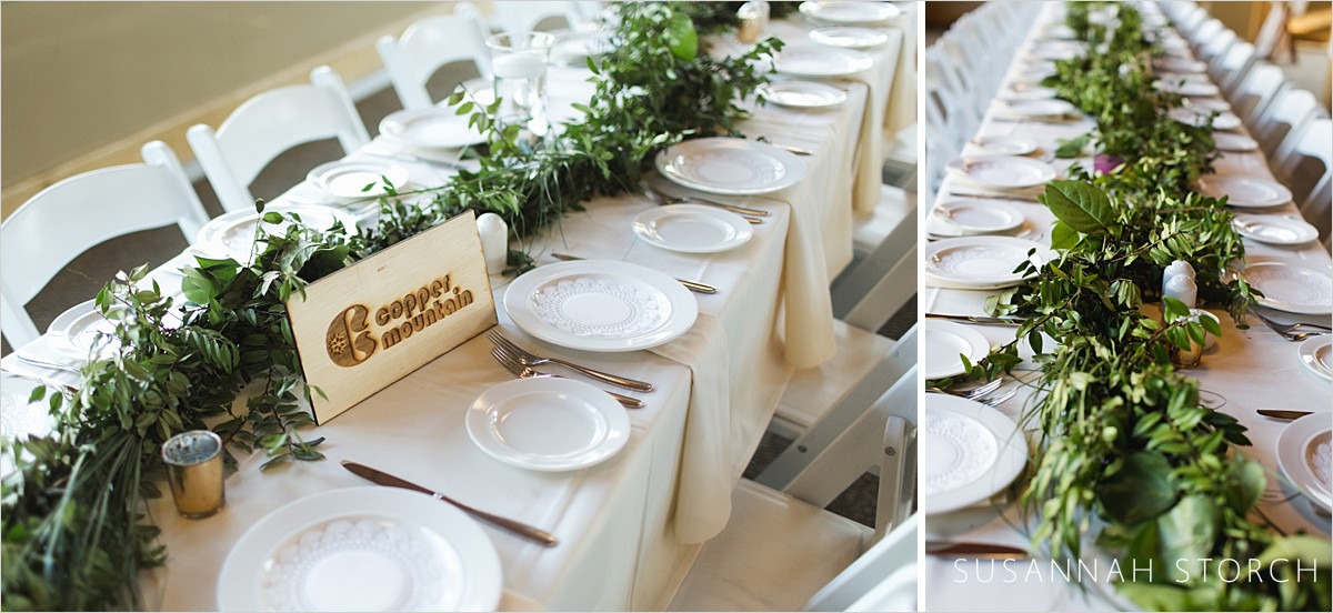 images of tables at a colorado mountain ski resort wedding venue