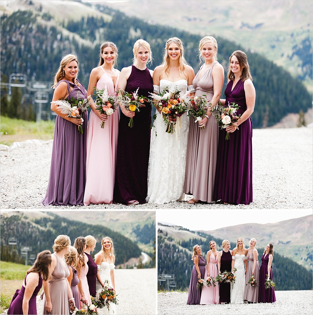 bridesmaids photos in front of colorado mountains